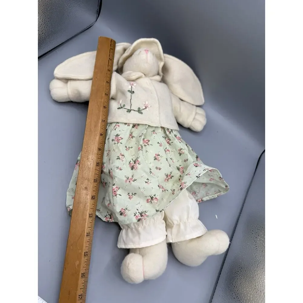 Vintage Style Bunny Plush Floral Dress Easter Rabbit 18” Cottagecore